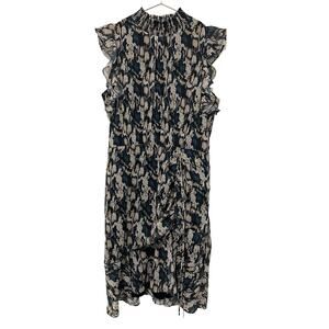 Sam Edelman Dress Medium Python Print High Neck Side Ruching Teal Multi color